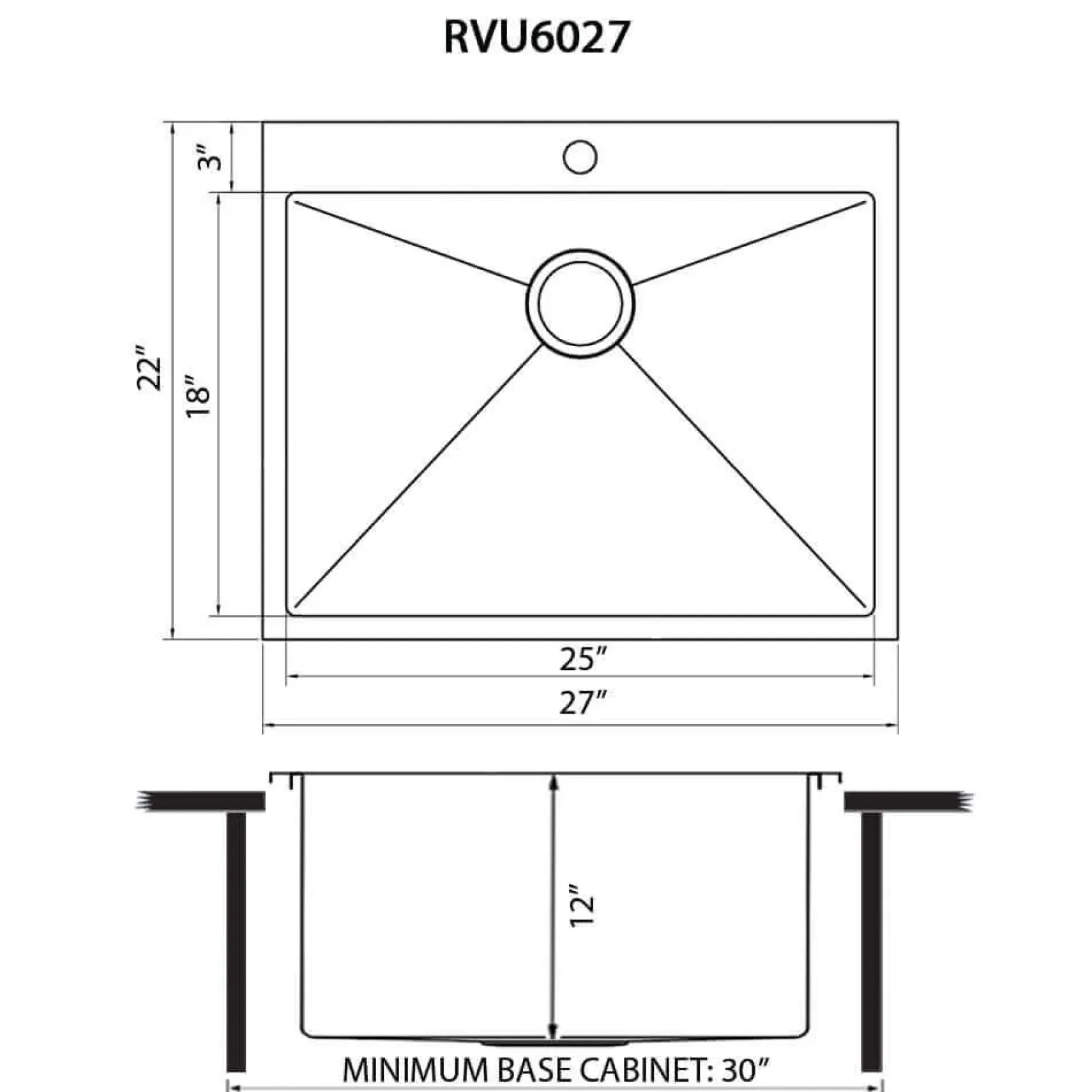 Ruvati Topmount Laundry Utility Sink 27 x 22 x 12 inch Rounded Corners Deep 16 Gauge Stainless Steel, RVU6027