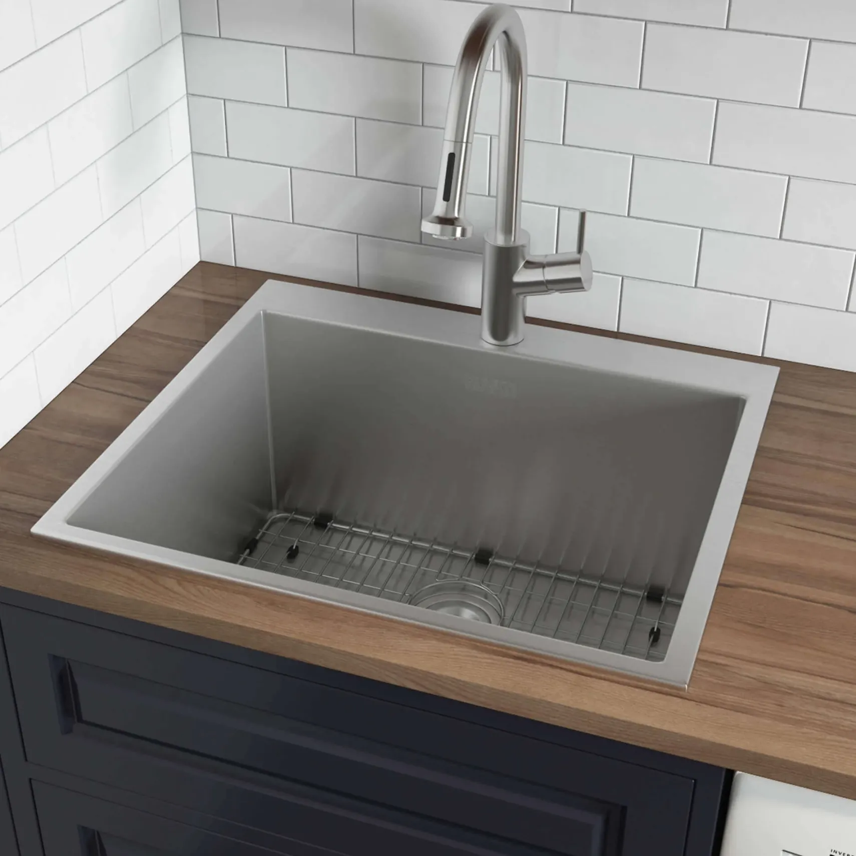 Ruvati Topmount Laundry Utility Sink 25 x 22 x 12 inch Rounded Corners Deep 16 Gauge Stainless Steel, RVU6015