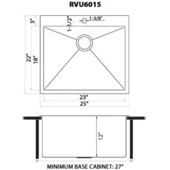 Ruvati Topmount Laundry Utility Sink 25 x 22 x 12 inch Rounded Corners Deep 16 Gauge Stainless Steel, RVU6015
