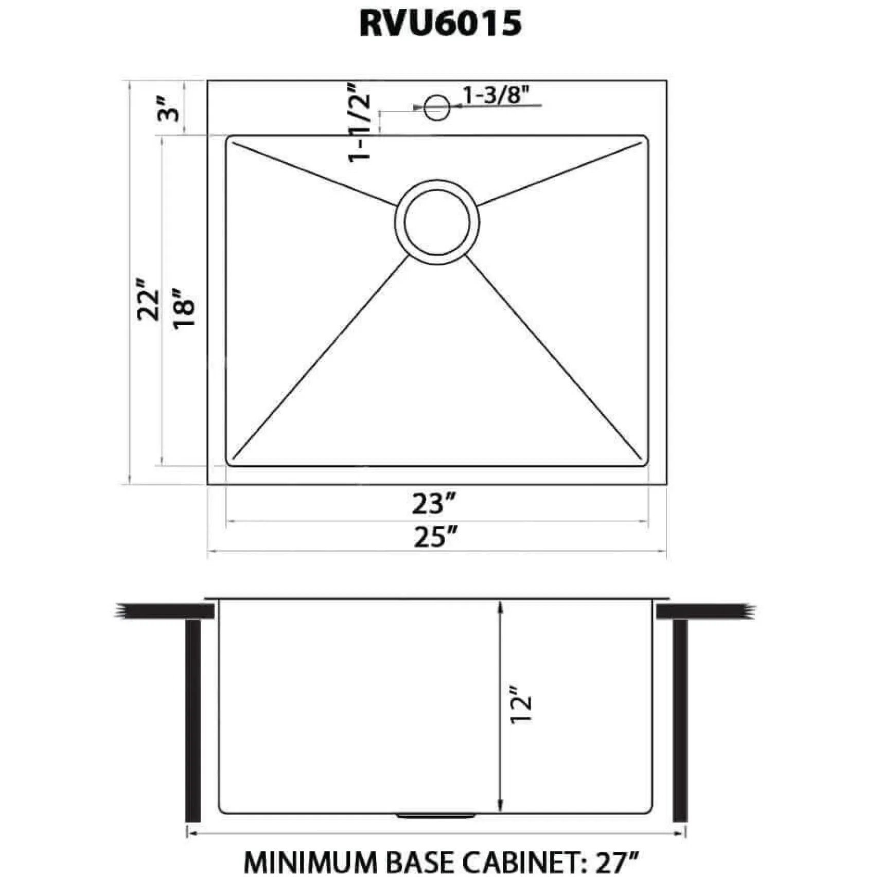 Ruvati Topmount Laundry Utility Sink 25 x 22 x 12 inch Rounded Corners Deep 16 Gauge Stainless Steel, RVU6015