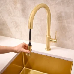 Ruvati Vestia Pull Down Kitchen Faucet, Brushed Gold, Single Lever, RVF1237SG