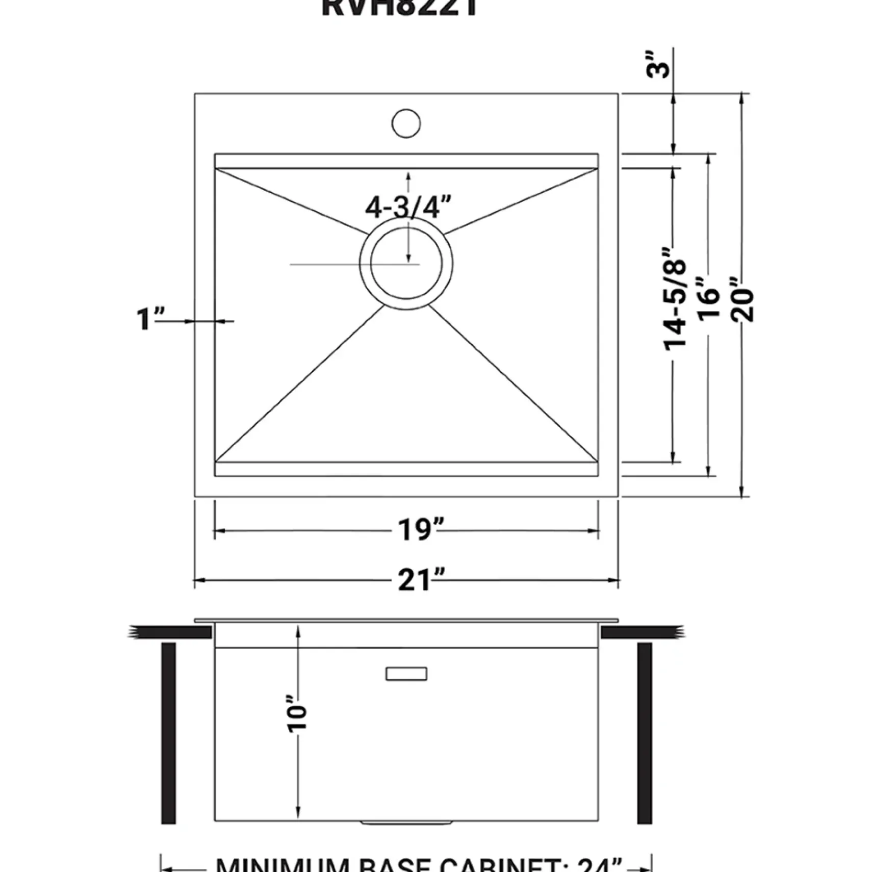 Ruvati Vino 21" Rectangle Stainless Steel Workstation Bar/Prep Sink, 16 Gauge, RVH8221