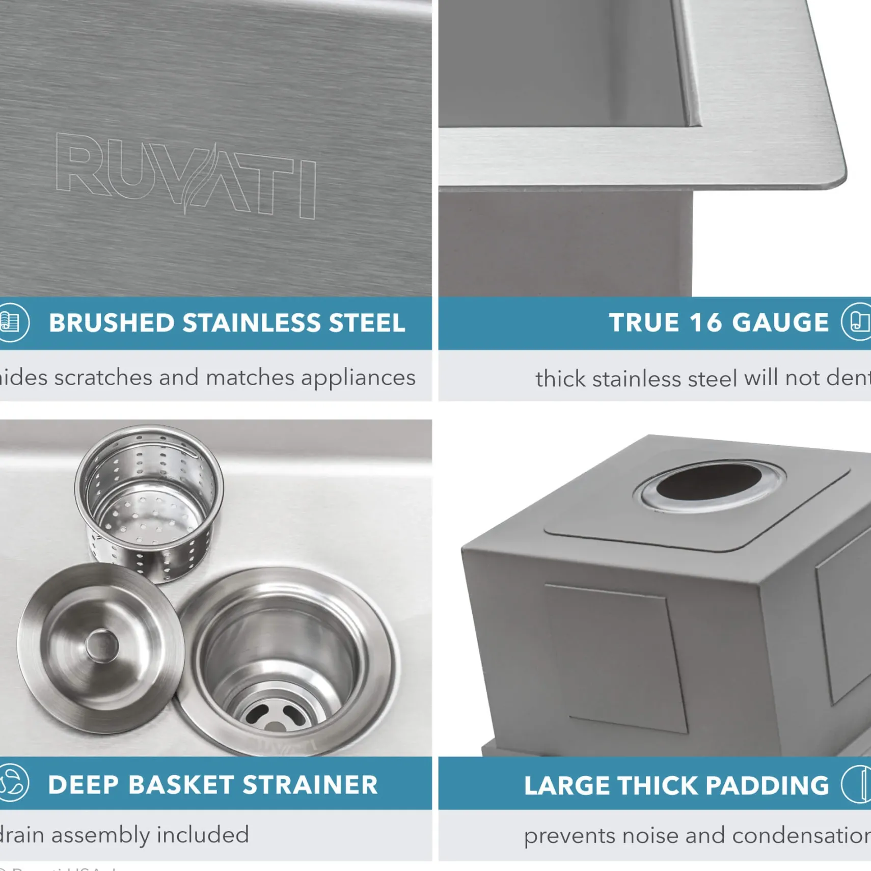 Ruvati Vino 21" Rectangle Stainless Steel Workstation Bar/Prep Sink, 16 Gauge, RVH8221