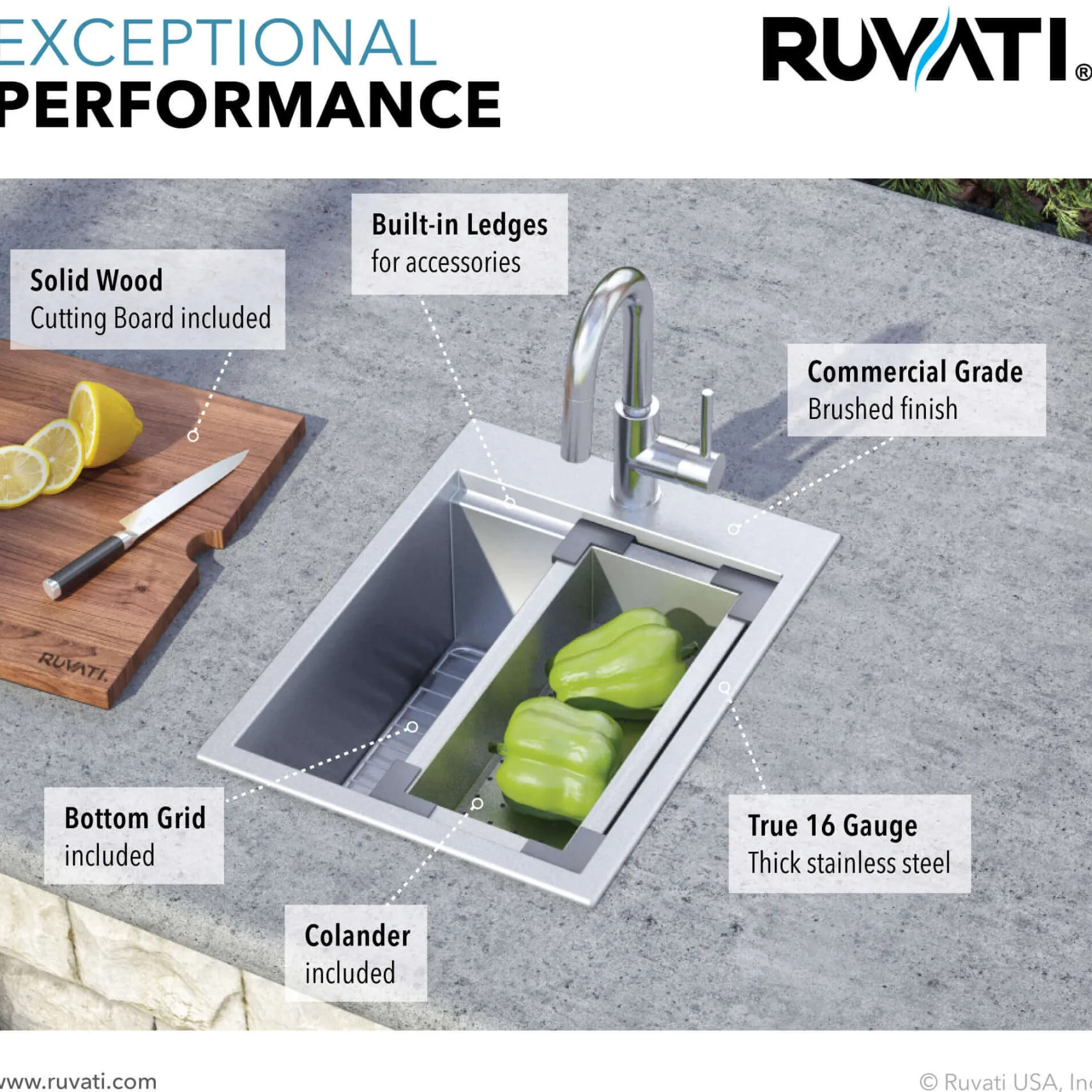 Ruvati Vino 15" Rectangle Stainless Steel Workstation Bar/Prep Sink, 16 Gauge, RVH8210
