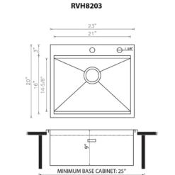 Ruvati Vino 23 x 20 inch RV Workstation Drop-in Topmount Bar Prep Kitchen Sink 16 Gauge Stainless Steel, 16, RVH8203