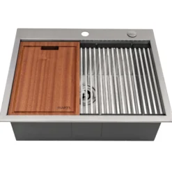 Ruvati Vino 27 x 20 inch RV Workstation Drop-in Topmount Bar Prep Kitchen Sink 16 Gauge Stainless Steel, 16, RVH8207
