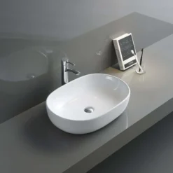 Ruvati Vista 24" Oval Vessel Porcelain Above Vanity Counter Bathroom Sink, White, RVB0424