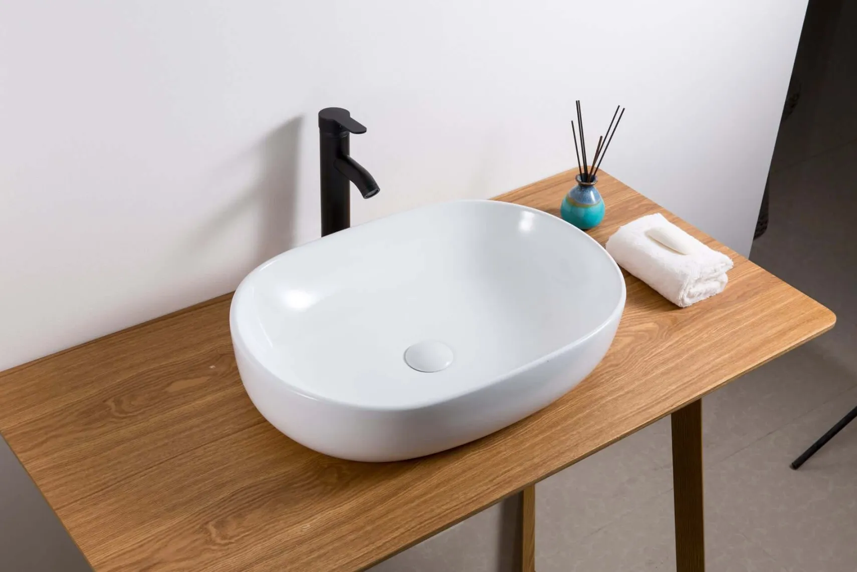 Ruvati Vista 24" Oval Vessel Porcelain Above Vanity Counter Bathroom Sink, White, RVB0424
