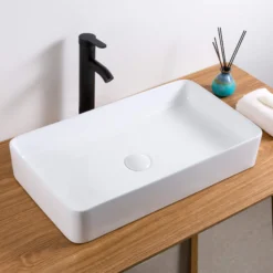 Ruvati Vista 24" Rectangle Vessel Porcelain Above Counter Bathroom Sink, White, RVB2416