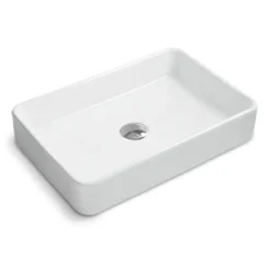Ruvati Vista 24" Rectangle Vessel Porcelain Above Counter Bathroom Sink, White, RVB2416