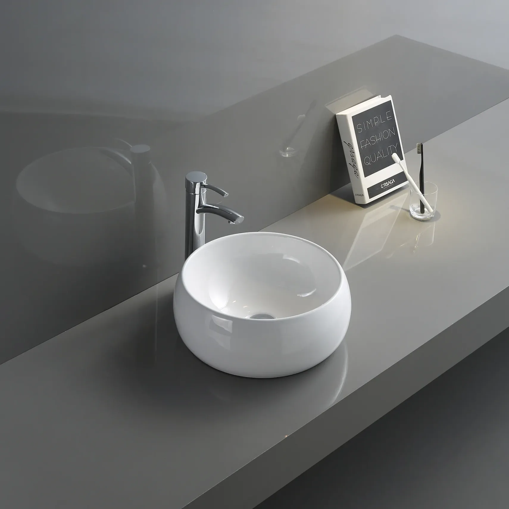 Ruvati Vista 16" Round Vessel Porcelain Above Counter Bathroom Sink, White, RVB0316