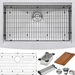 Ruvati 33" Apron-front Workstation Farmhouse Kitchen Sink, 16 Gauge, Stainless Steel Single Bowl - RVH9200