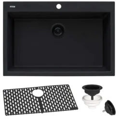 Ruvati 27" Drop-in Topmount Granite Composite Kitchen Sink, Midnight Black, RVG1027BK