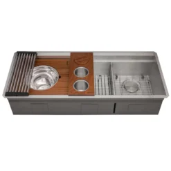 Ruvati Dual-Tier 45-inch Double Bowl Workstation Two-Tiered Ledge Kitchen Sink Undermount 16 Gauge Stainless Steel, RVH8253