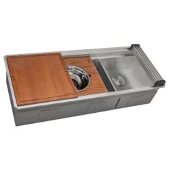 Ruvati Dual-Tier 45-inch Double Bowl Workstation Two-Tiered Ledge Kitchen Sink Undermount 16 Gauge Stainless Steel, RVH8253