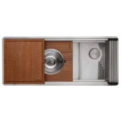 Ruvati Dual-Tier 45-inch Double Bowl Workstation Two-Tiered Ledge Kitchen Sink Undermount 16 Gauge Stainless Steel, RVH8253