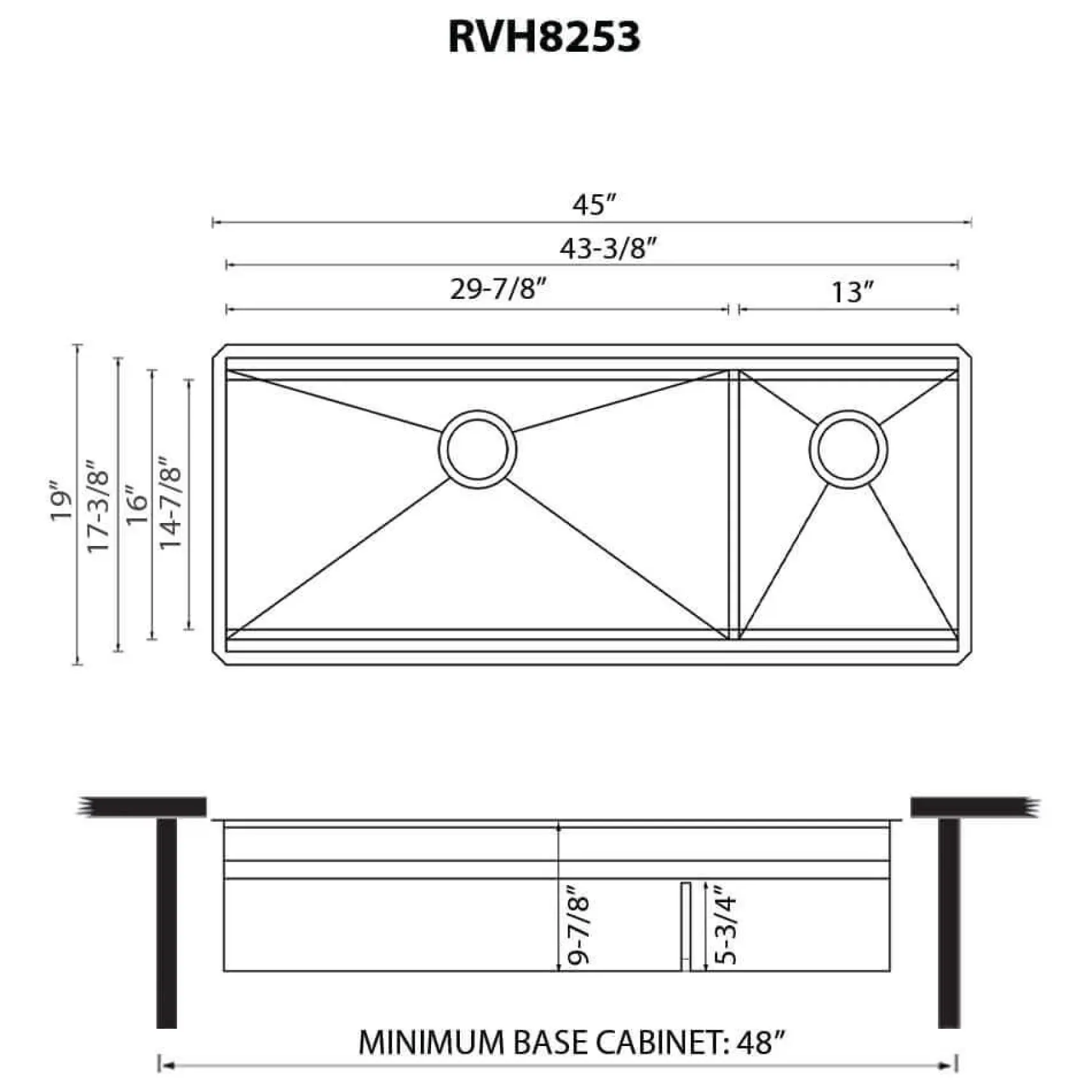 Ruvati Dual-Tier 45-inch Double Bowl Workstation Two-Tiered Ledge Kitchen Sink Undermount 16 Gauge Stainless Steel, RVH8253
