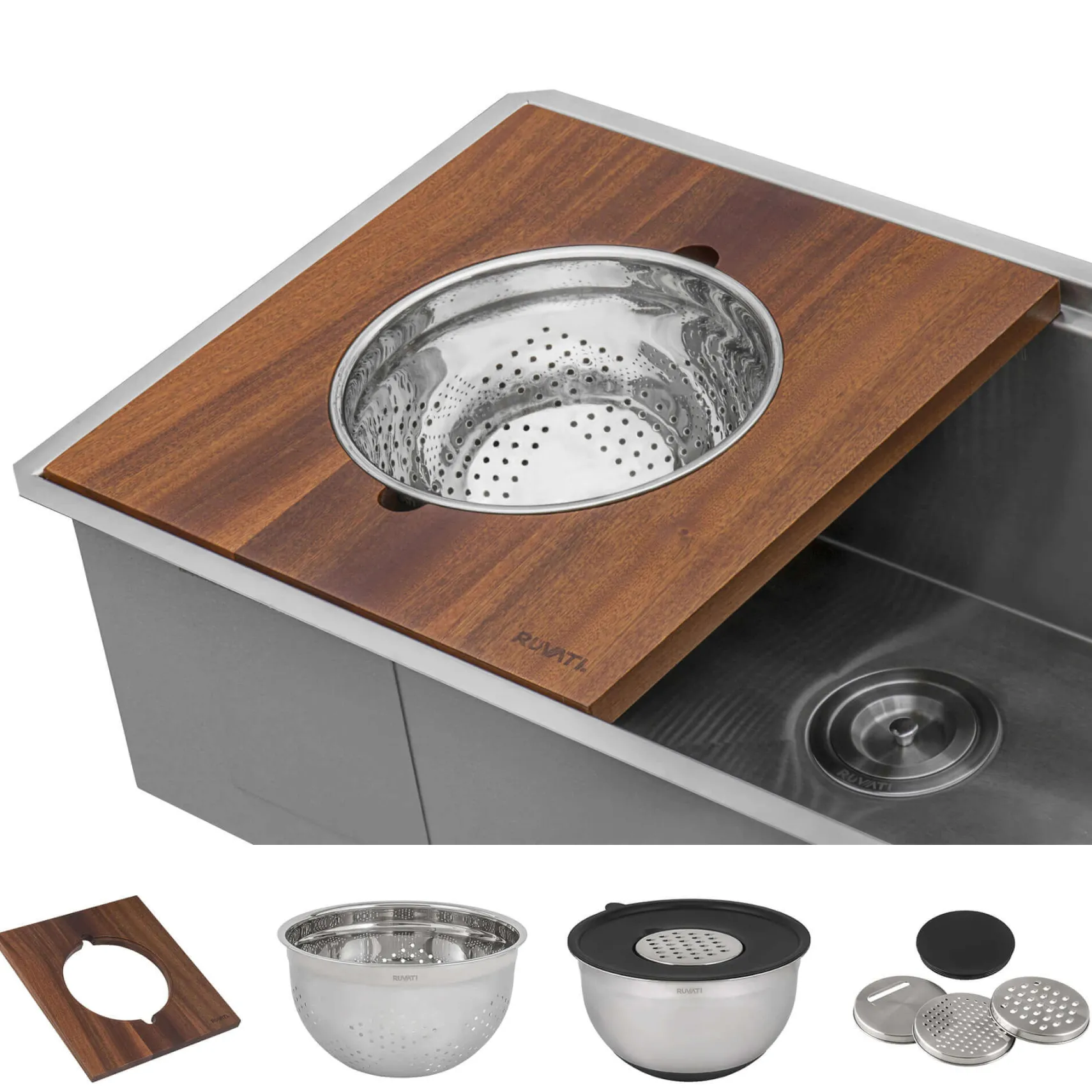 Ruvati Dual-Tier 69-inch Workstation Two-Tiered Ledge Kitchen Sink Undermount 16 Gauge Stainless Steel, 16, RVH8666