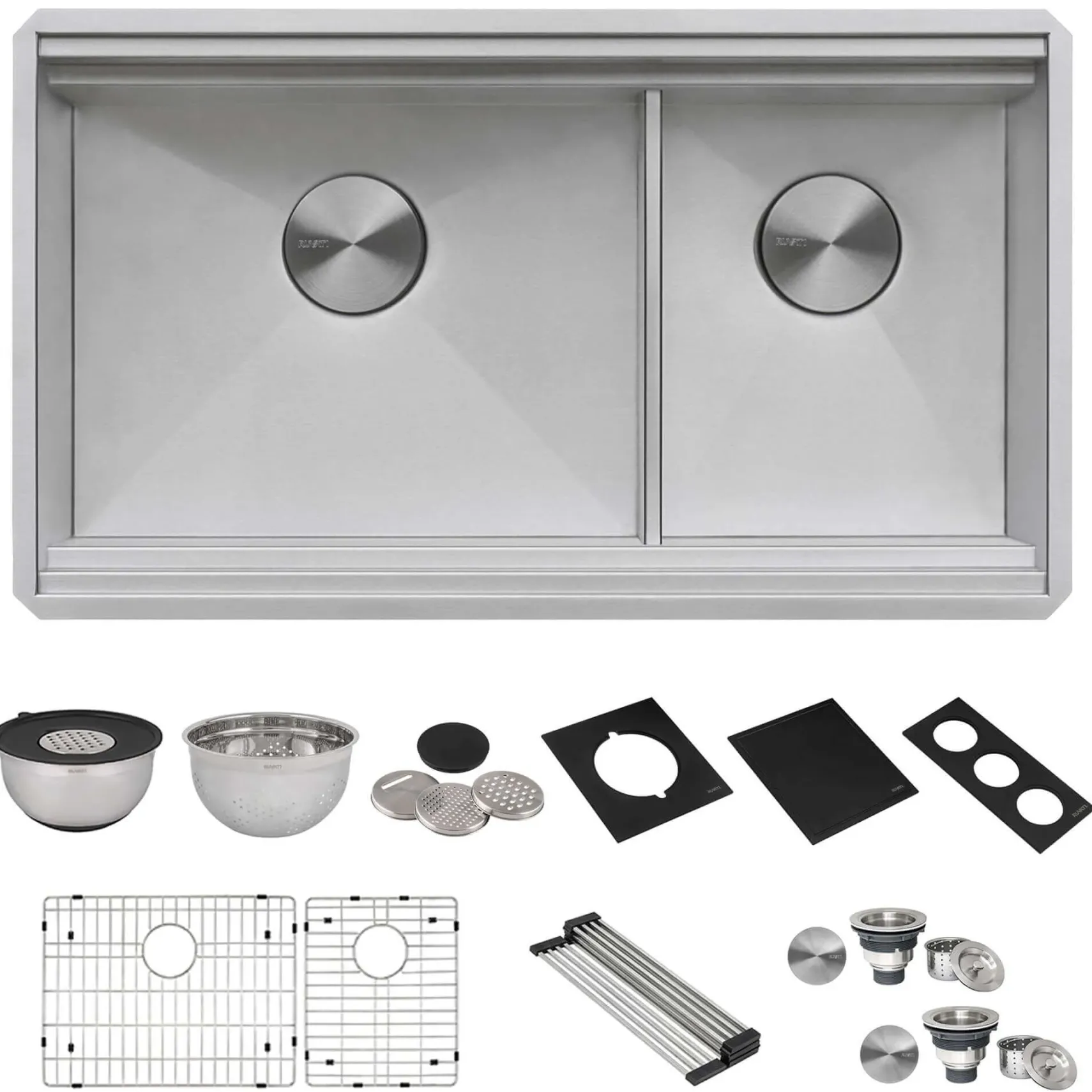 Ruvati Dual Tier Nova 33" Undermount Stainless Steel Workstation Kitchen Sink, 60/40 Double Bowl, RVH8254