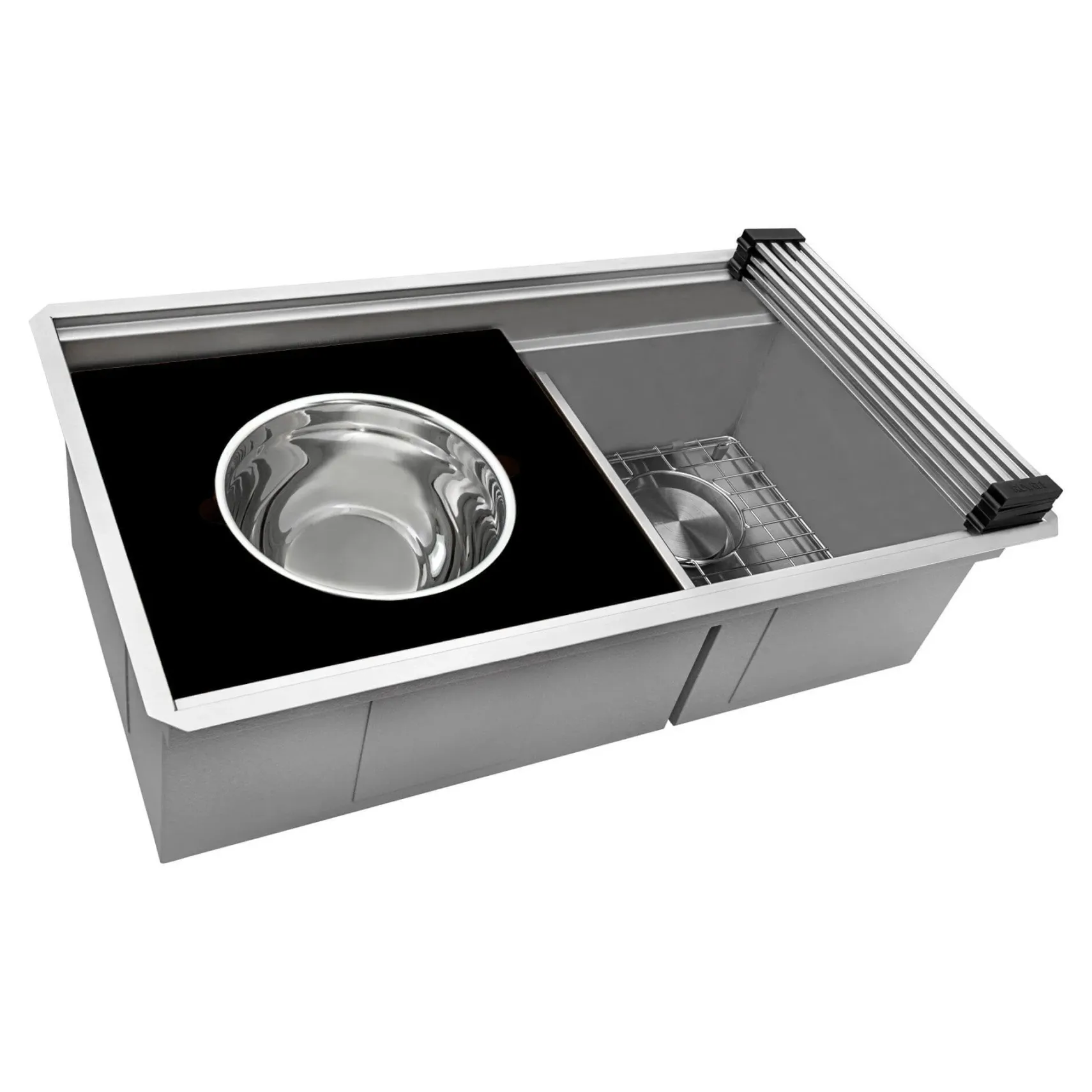 Ruvati Dual Tier Nova 33" Undermount Stainless Steel Workstation Kitchen Sink, 60/40 Double Bowl, RVH8254