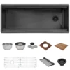 Ruvati Dual-Tier Pro 45-inch Gunmetal Black Stainless Steel Workstation Two-Tiered Ledge Undermount Kitchen Sink, 16, RVH6333BL