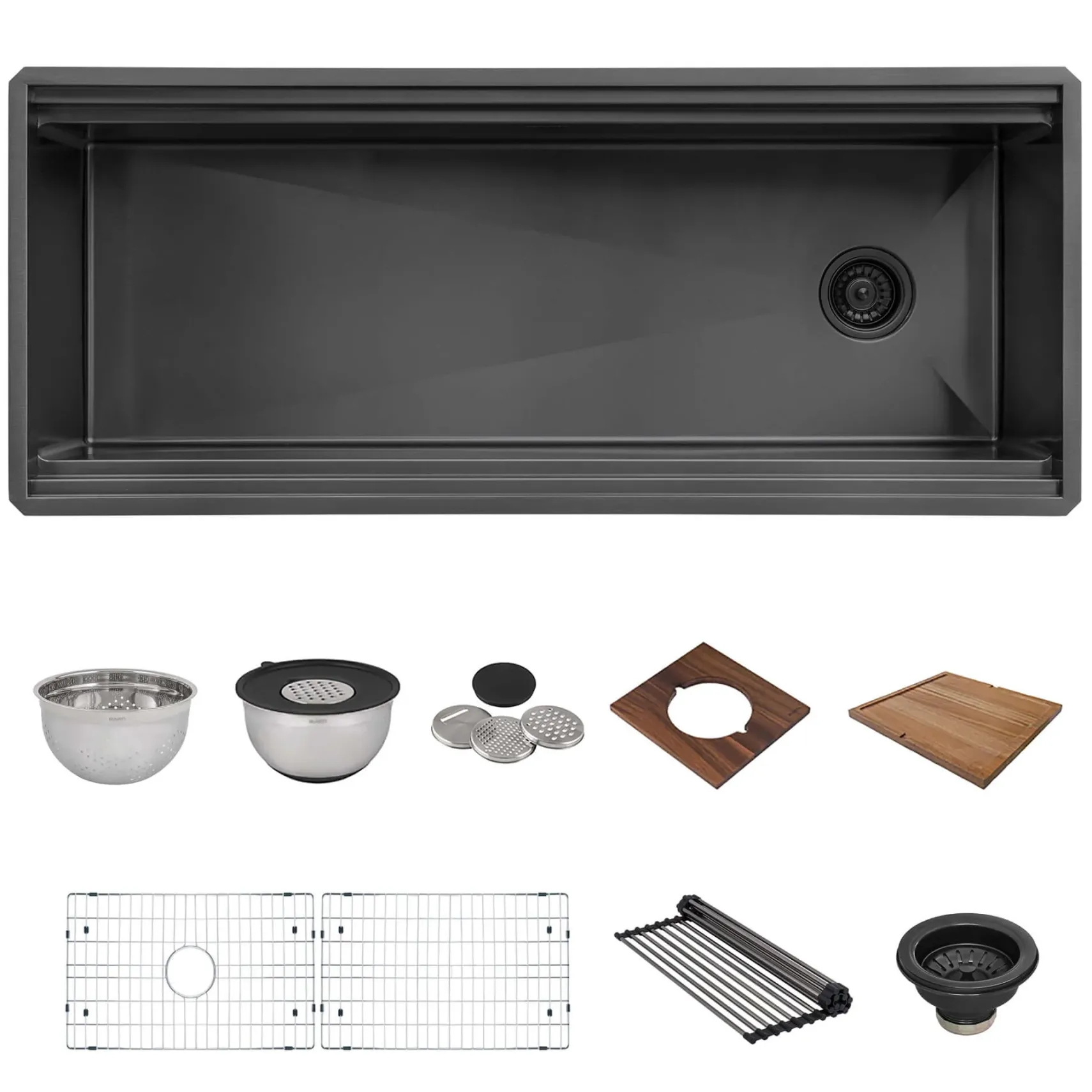 Ruvati Dual-Tier Pro 45-inch Gunmetal Black Stainless Steel Workstation Two-Tiered Ledge Undermount Kitchen Sink, 16, RVH6333BL