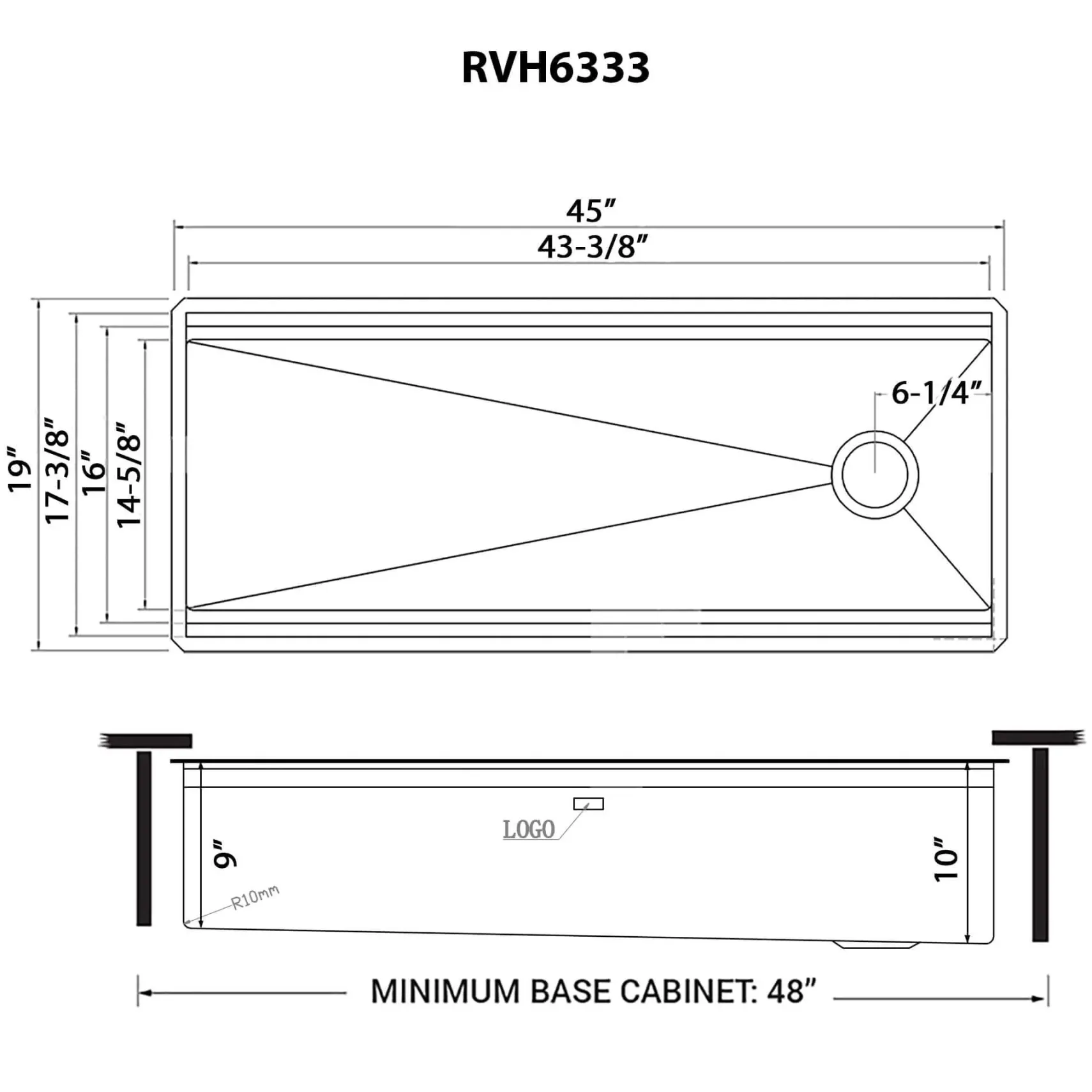 Ruvati Dual-Tier Pro 45-inch Gunmetal Black Stainless Steel Workstation Two-Tiered Ledge Undermount Kitchen Sink, 16, RVH6333BL
