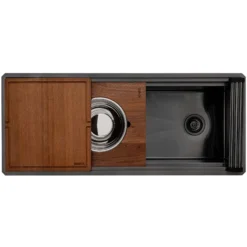 Ruvati Dual-Tier Pro 45-inch Gunmetal Black Stainless Steel Workstation Two-Tiered Ledge Undermount Kitchen Sink, 16, RVH6333BL