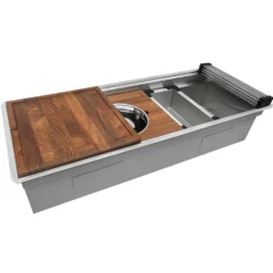 Ruvati Dual-Tier Pro 45-inch Workstation Two-Tiered Double Ledge Kitchen Sink Undermount 16 Gauge Stainless Steel, 16, RVH6333ST