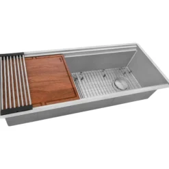 Ruvati Dual-Tier Pro 45-inch Workstation Two-Tiered Double Ledge Kitchen Sink Undermount 16 Gauge Stainless Steel, 16, RVH6333ST