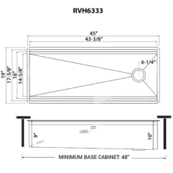 Ruvati Dual-Tier Pro 45" Undermount Polished Brass Matte Gold, Stainless Steel Workstation Kitchen Sink, 16 Gauge, RVH6333GG