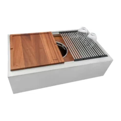 Ruvati Dual-Tier 34" Stainless Steel Workstation Apron-front Farmhouse Sink, 16 Gauge, RVH9222