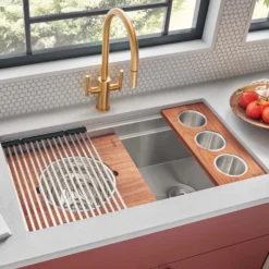 Ruvati Dual-Tier 33" Undermount Stainless Steel Workstation Kitchen Sink, 16 Gauge, RVH8222