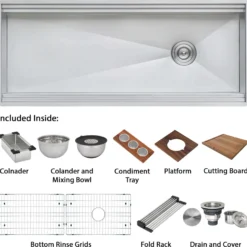 Ruvati Dual-Tier 57" Undermount Stainless Steel Workstation Kitchen Sink, 16 Gauge, RVH8555