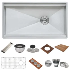 Ruvati Dual-Tier 39" Undermount Stainless Steel Workstation Kitchen Sink, 16 Gauge, RVH8299