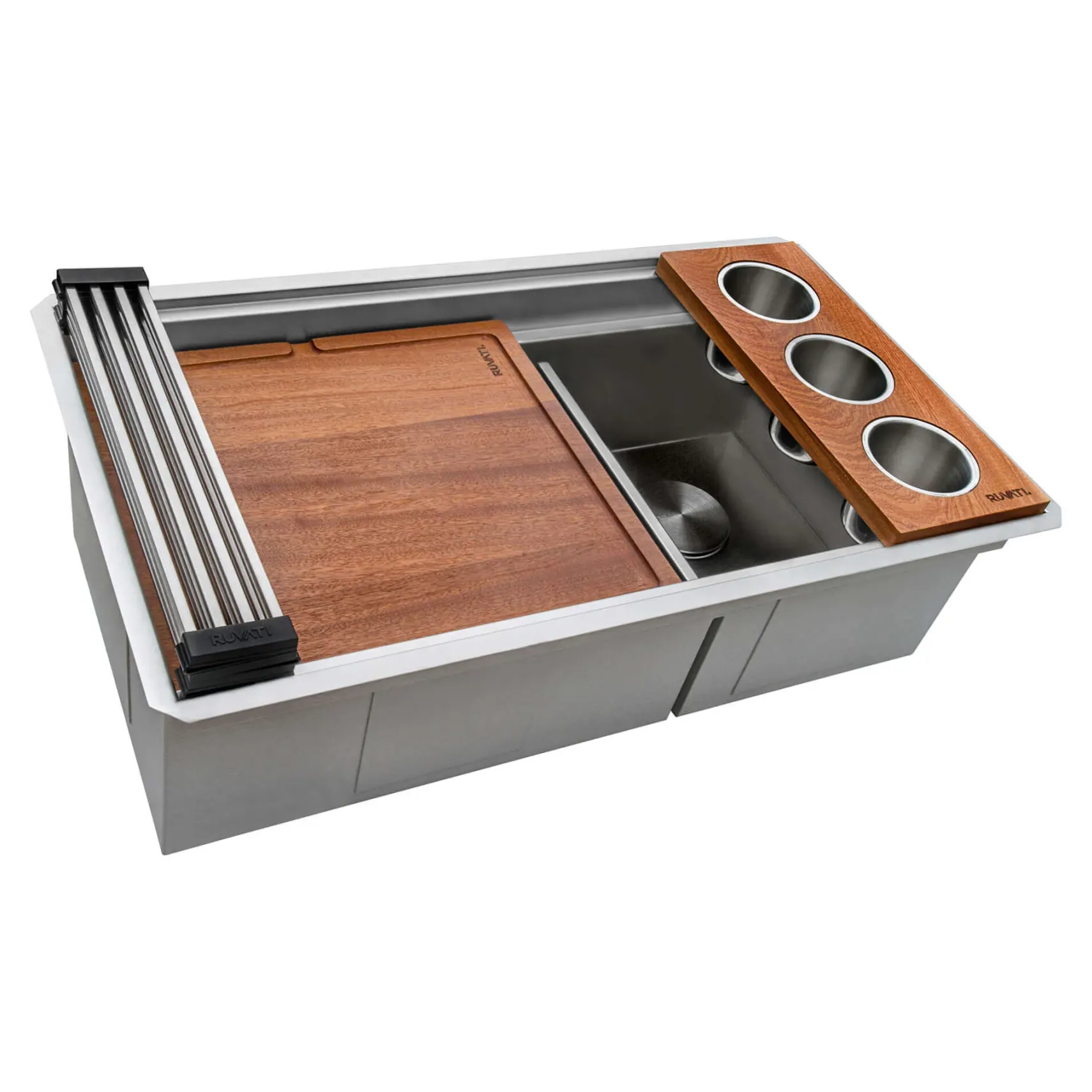 Ruvati Dual-Tier 33" Undermount Stainless Steel Workstation Kitchen Sink, 60/40 Low Divide Double Bowl, 16 Gauge, RVH8255