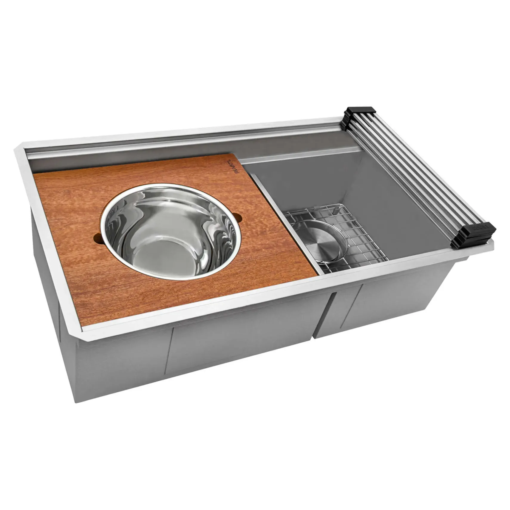 Ruvati Dual-Tier 33" Undermount Stainless Steel Workstation Kitchen Sink, 60/40 Low Divide Double Bowl, 16 Gauge, RVH8255