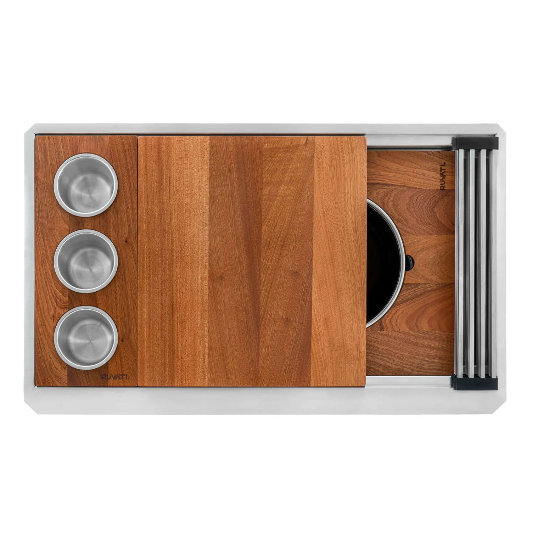 Ruvati Dual-Tier 33" Undermount Stainless Steel Workstation Kitchen Sink, 60/40 Low Divide Double Bowl, 16 Gauge, RVH8255