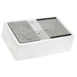 Ruvati epiCast 33" Granite Composite Workstation Apron-front Farmhouse Sink, Arctic White, RVG1533WH
