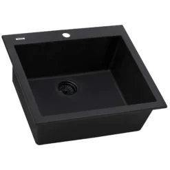 Ruvati epiGranite 24" Drop-in Topmount Granite Composite Kitchen Sink, Midnight Black, RVG1023BK