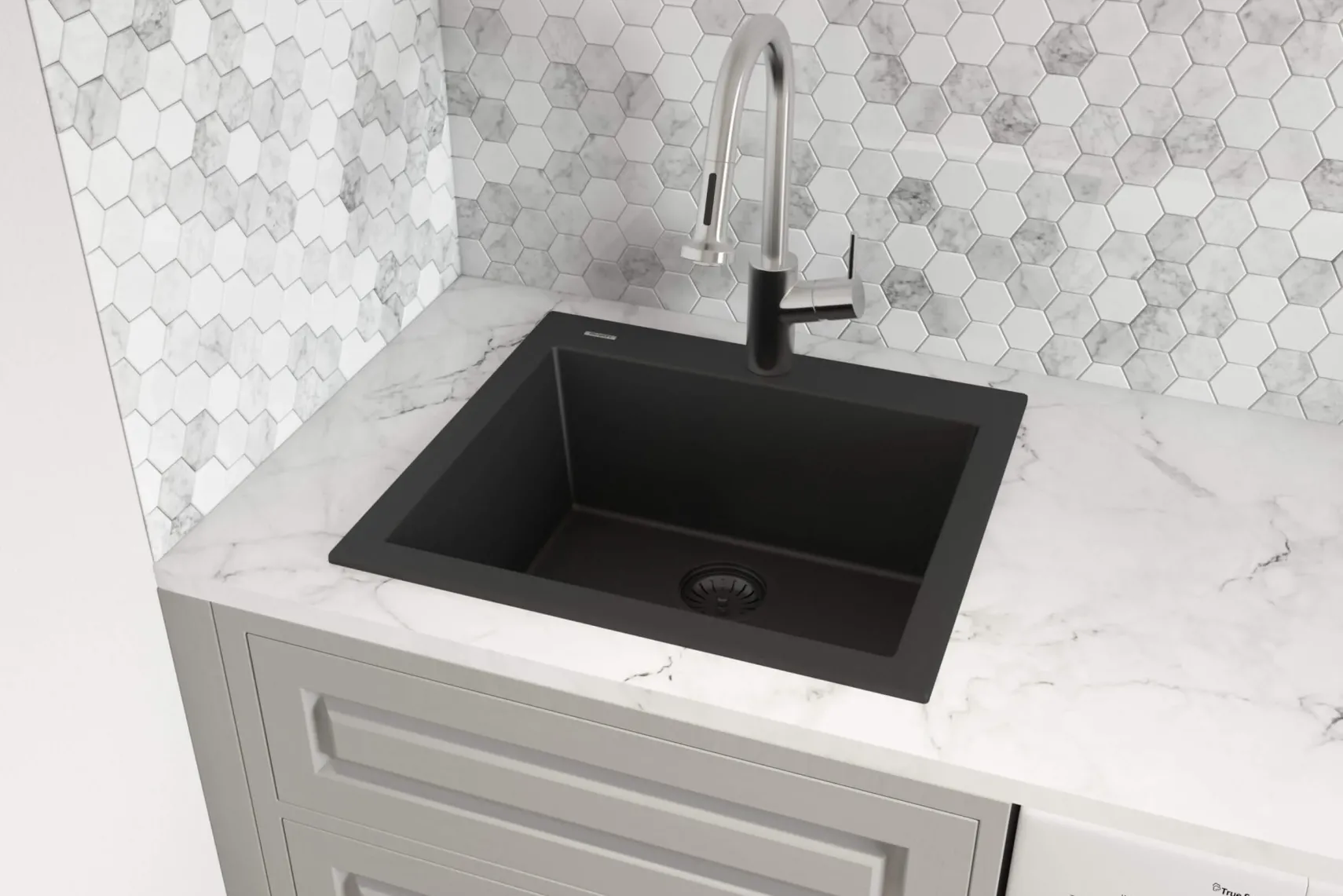 Ruvati epiGranite 22" Drop-in Topmount Granite Composite Bar/Prep Sink, Midnight Black, RVG1022BK
