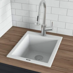 Ruvati epiGranite 16" Drop-in Topmount Granite Composite Bar/Prep Sink, Arctic White, RVG1016WH