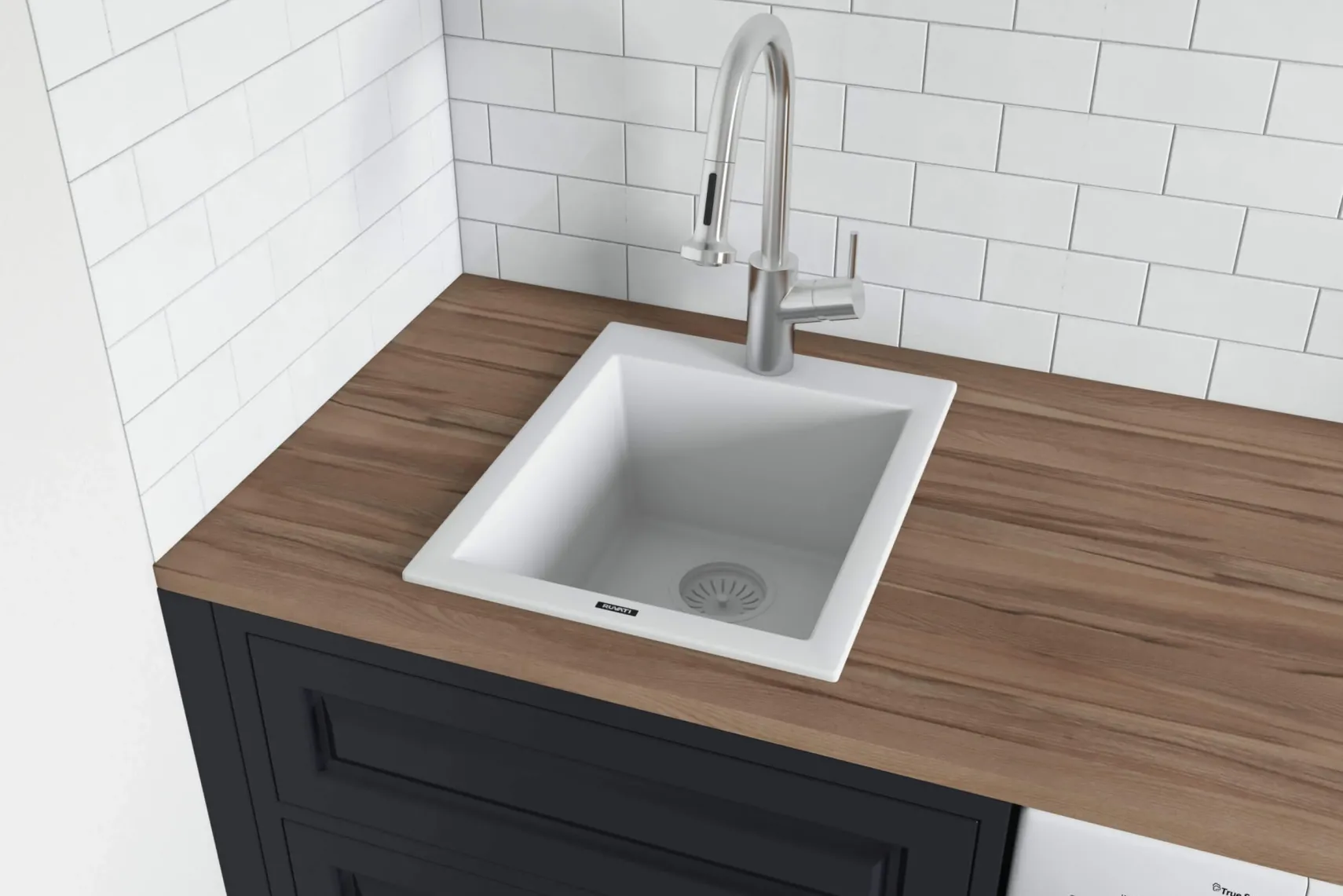 Ruvati epiGranite 16" Drop-in Topmount Granite Composite Bar/Prep Sink, Arctic White, RVG1016WH