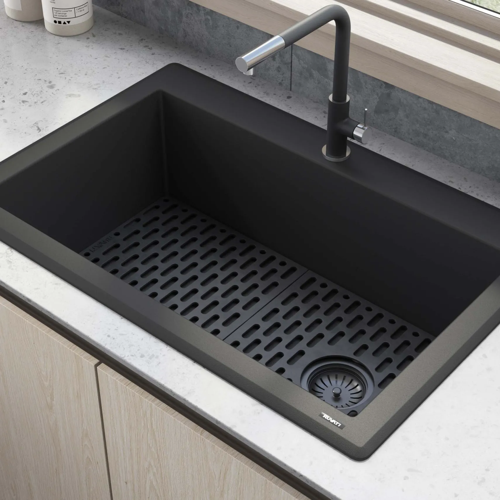 Ruvati epiGranite 33" Drop-in Topmount Granite Composite Kitchen Sink, Midnight Black, RVG1033BK