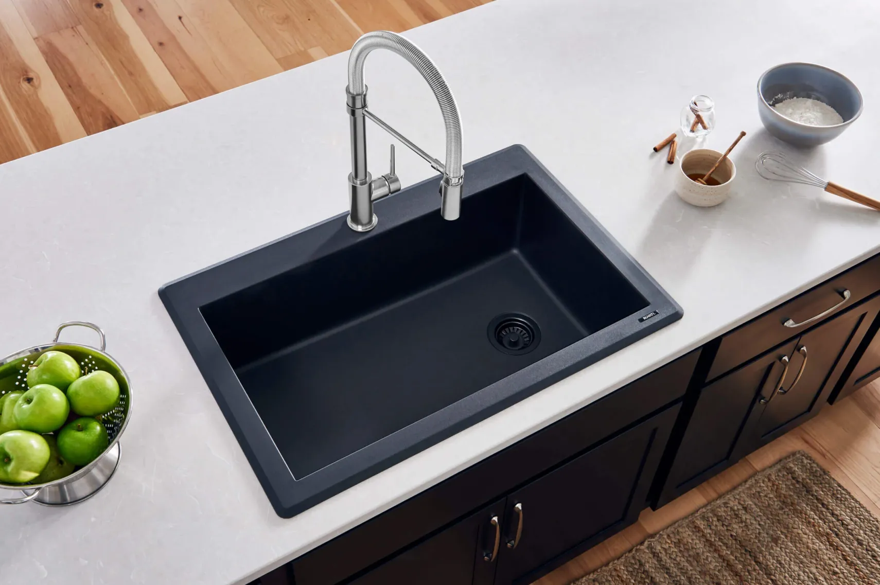 Ruvati epiGranite 33" Drop-in Topmount Granite Composite Kitchen Sink, Midnight Black, RVG1033BK