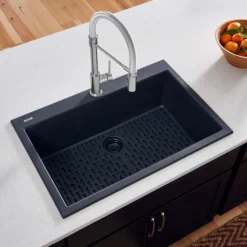 Ruvati epiGranite 33" Drop-in Topmount Granite Composite Kitchen Sink, Midnight Black, RVG1080BK