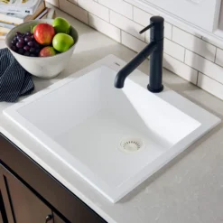 Ruvati epiGranite 24" Drop-in Topmount Granite Composite Kitchen Sink, Arctic White, RVG1023WH