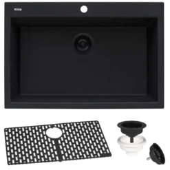 Ruvati epiGranite 30" Drop-in Topmount Granite Composite Kitchen Sink, Midnight Black, RVG1030BK