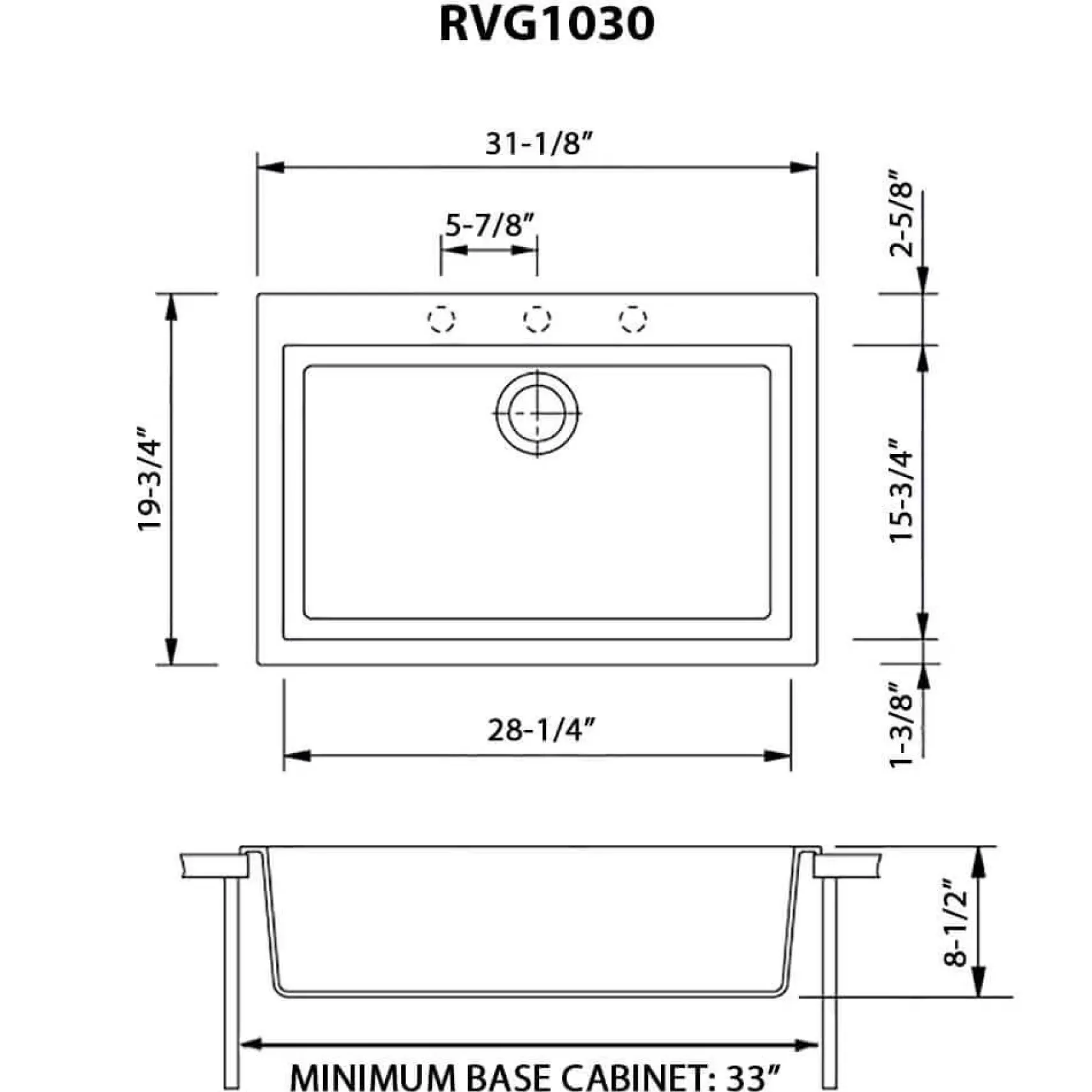 Ruvati epiGranite 30" Drop-in Topmount Granite Composite Kitchen Sink, Arctic White, RVG1030WH