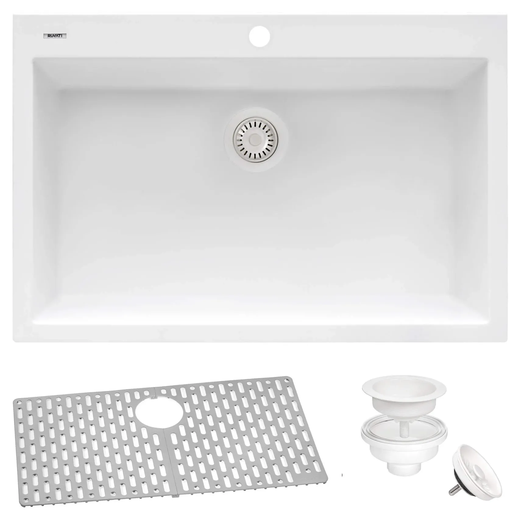 Ruvati epiGranite 30" Drop-in Topmount Granite Composite Kitchen Sink, Arctic White, RVG1030WH